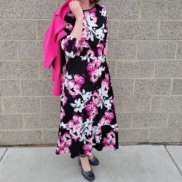 NEW NWT Tags LuLaRoe Evelyn Smocked Waist Maxi Dress Long Sleeve Black Floral - Picture 11 of 14